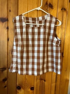 Brown and White Gingham Sleeveless Top
